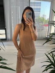 Ky Sleeveless Camel Muslin Dress