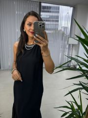 Ms Beyaz Geçişli Cepli Crep Elbise