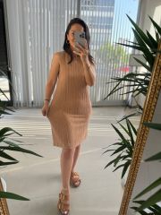 Ky Sleeveless Camel Muslin Dress