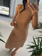 Ky Sleeveless Camel Muslin Dress