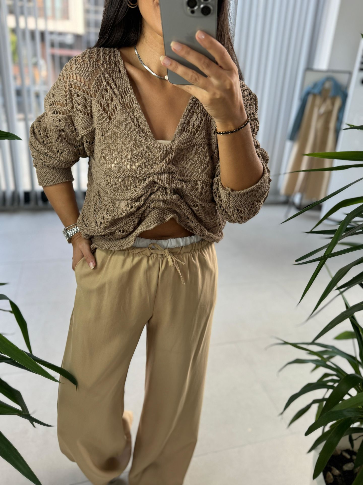 Sg Ön Büzgülü Ajurlu Vizon Triko