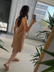 Ky Sleeveless Camel Muslin Dress