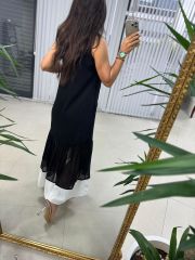 Ms Beyaz Geçişli Cepli Crep Elbise