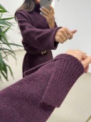 Dv 90265 Balıkçı Yaka Yumoş Bordo Triko Elbise