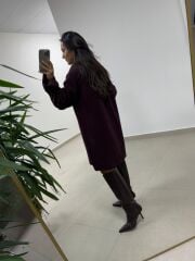 Dv 90265 Balıkçı Yaka Yumoş Bordo Triko Elbise