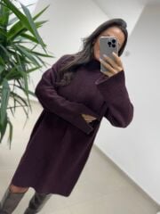 Dv 90265 Balıkçı Yaka Yumoş Bordo Triko Elbise
