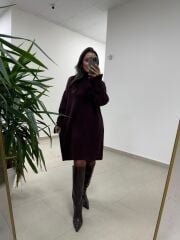 Dv 90265 Balıkçı Yaka Yumoş Bordo Triko Elbise