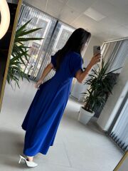 Np 6002 Saks Yarasa Kollu Pileli Elbise