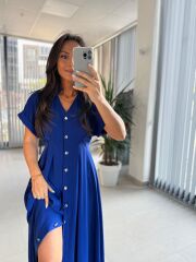 Np 6002 Saks Yarasa Kollu Pileli Elbise