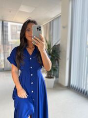 Np 6002 Saks Yarasa Kollu Pileli Elbise