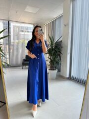 Np 6002 Saks Yarasa Kollu Pileli Elbise