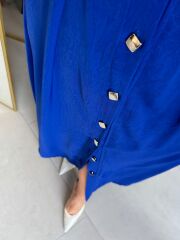 Np 6002 Saks Yarasa Kollu Pileli Elbise