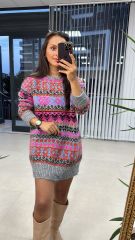 Pembe Geçişli Triko Tunik Elbise