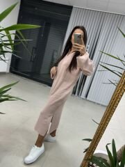 Polo neck oversize powder knit dress