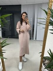 Polo neck oversize powder knit dress