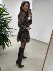 Mc 5088 Siyah Gipe Detaylı Şifon Elbise