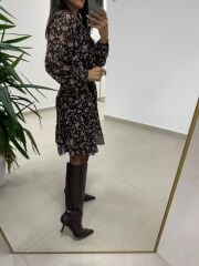 Mc 5088 Siyah Gipe Detaylı Şifon Elbise