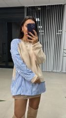 Dr Tasarım Kol Dügme Detaylı Krem Sweat