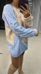 Dr Tasarım Kol Dügme Detaylı Krem Sweat