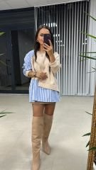 Dr Tasarım Kol Dügme Detaylı Krem Sweat