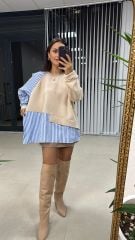 Dr Tasarım Kol Dügme Detaylı Krem Sweat