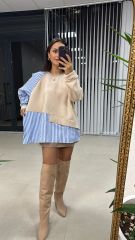 Dr Tasarım Kol Dügme Detaylı Krem Sweat