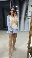 Dr Tasarım Kol Dügme Detaylı Krem Sweat