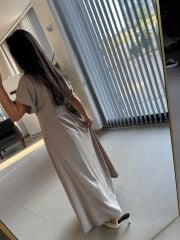 Np 6002 Bej Yarasa Kollu Pileli Elbise