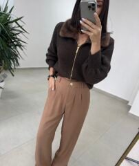 Po 2557 Peluş Yaka Triko Hırka