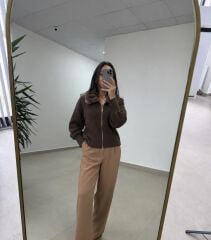 Po 2557 Peluş Yaka Triko Hırka