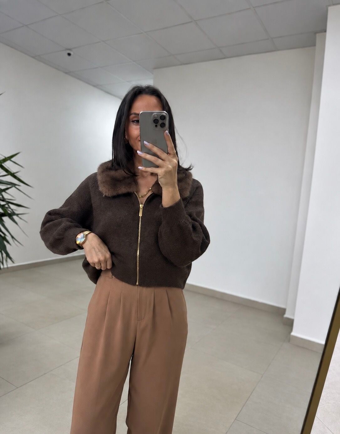 Po 2557 Peluş Yaka Triko Hırka