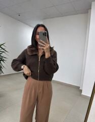Po 2557 Peluş Yaka Triko Hırka