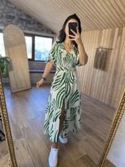 My 3061 Yeşil geçişli balon kol gömlek elb
