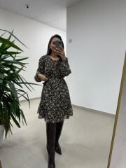 Mc 5088 Kahve Gipe Detaylı Şifon Elbise