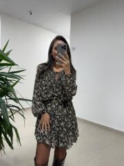 Mc 5088 Kahve Gipe Detaylı Şifon Elbise