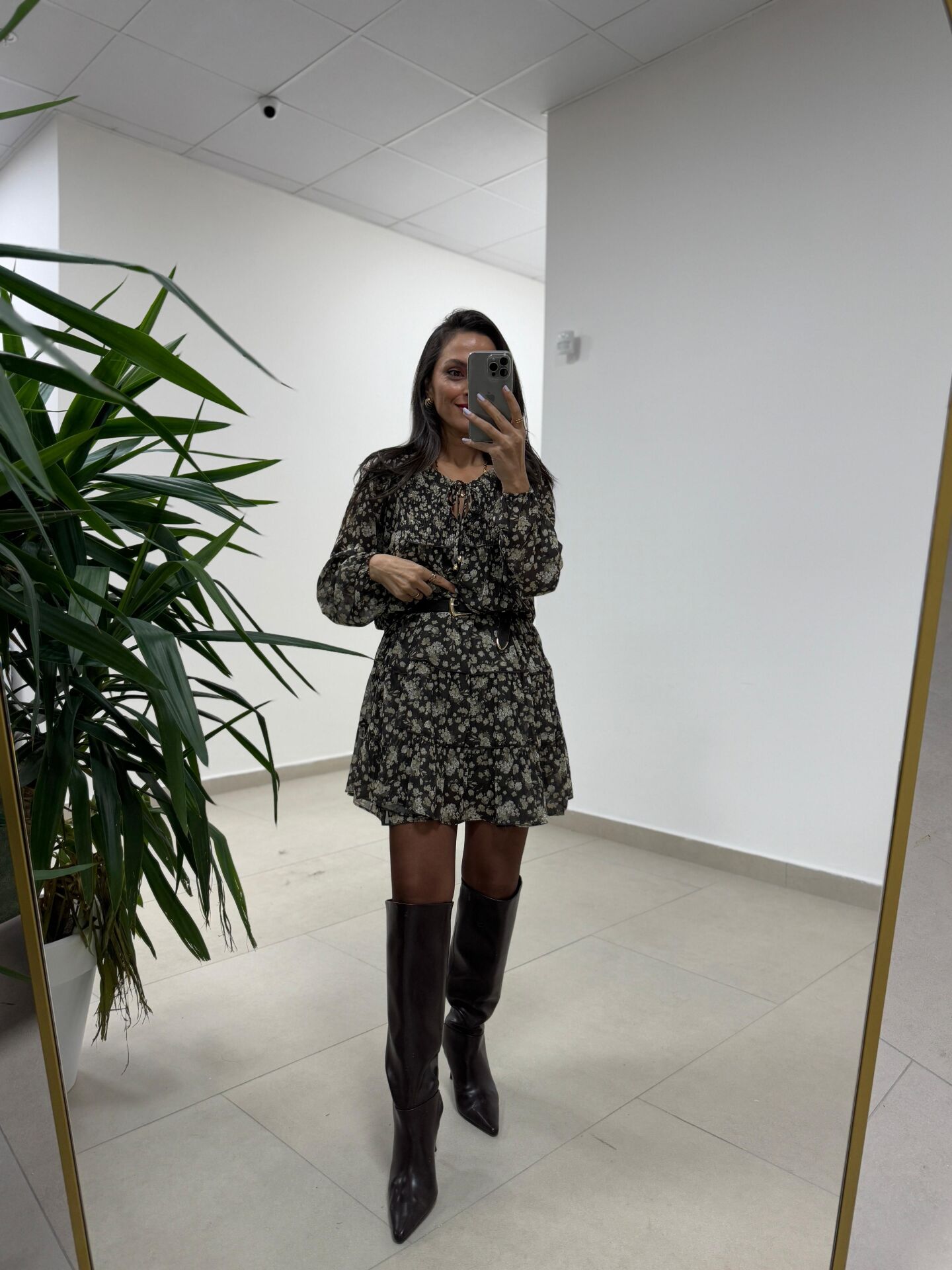 Mc 5088 Kahve Gipe Detaylı Şifon Elbise