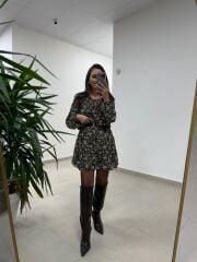 Mc 5088 Kahve Gipe Detaylı Şifon Elbise