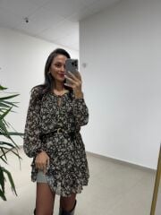 Mc 5088 Kahve Gipe Detaylı Şifon Elbise