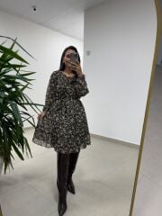 Mc 5088 Kahve Gipe Detaylı Şifon Elbise