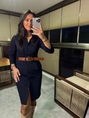 Ms 2029 Laci Kahve Kemerli Elbise