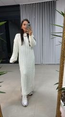 Krem Saç Örgü Triko Elbise