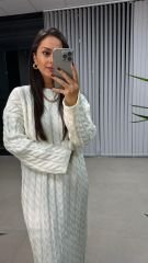 Krem Saç Örgü Triko Elbise