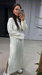 Krem Saç Örgü Triko Elbise