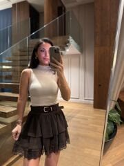 İv 24131 Dik Yaka Pamuklu Kolsuz Krem Bluz