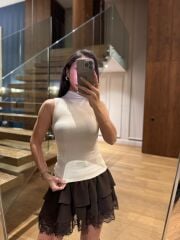 İv 24131 Dik Yaka Pamuklu Kolsuz Krem Bluz