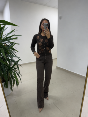 Po 2720 A.Kahve Yün İşlemeli Hırka