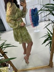 My 3256 Yağ Yeşili Tasarım Şifon Elbise