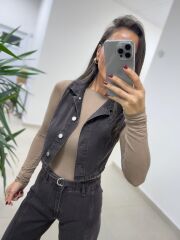 Spt 973 Kahve Yelekli Denim Takım