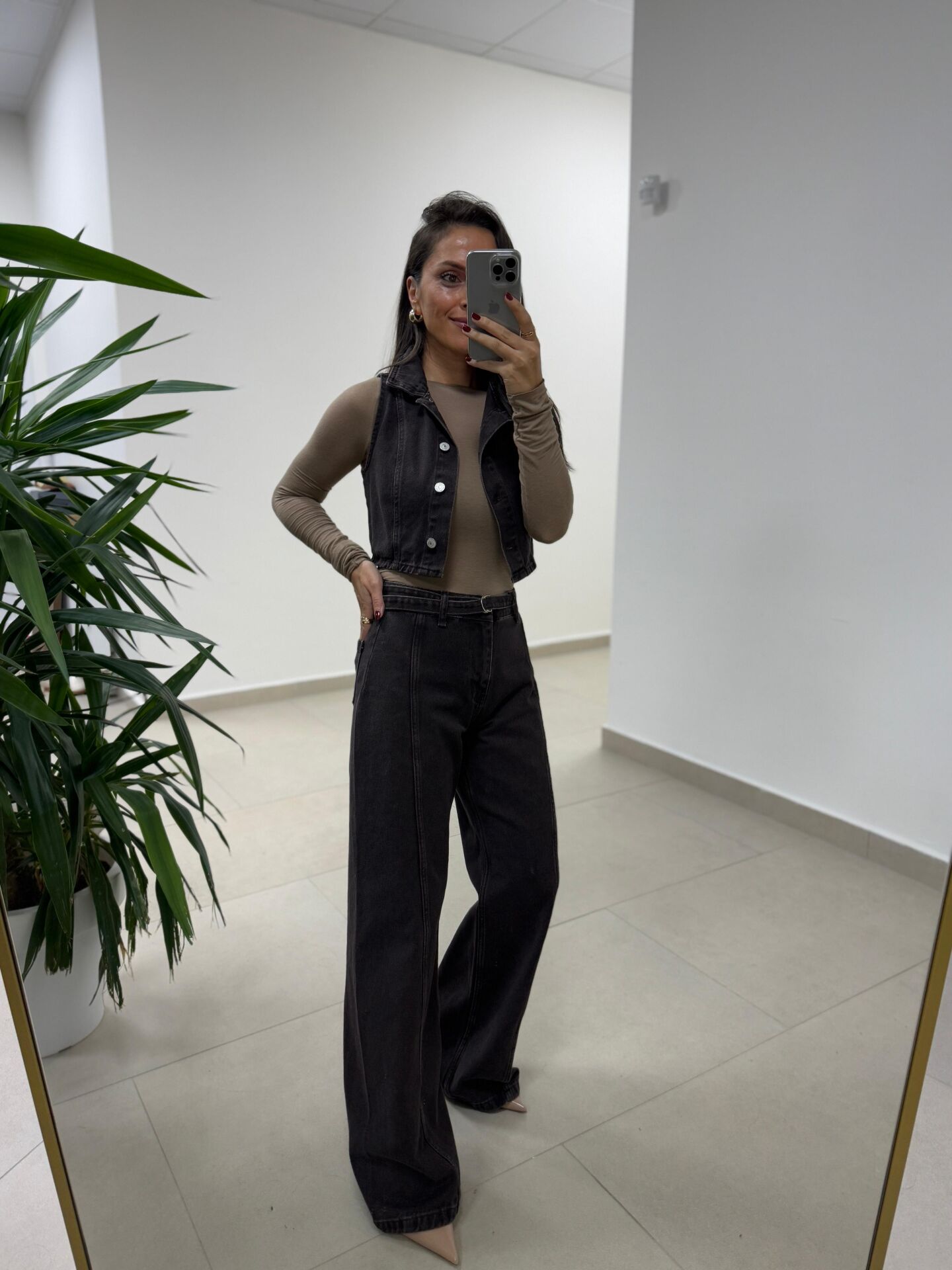 Spt 973 Kahve Yelekli Denim Takım