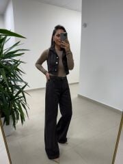 Spt 973 Kahve Yelekli Denim Takım